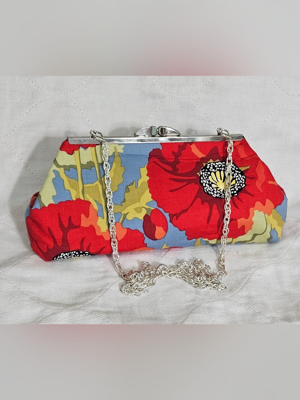 Poppy Floral Frame Clutch in Red & Blue New